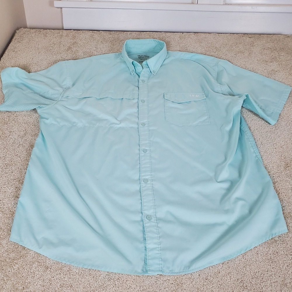 Huk Fishing Shirt Men XXXL Green Short Sleeve Performance Button Down Vent